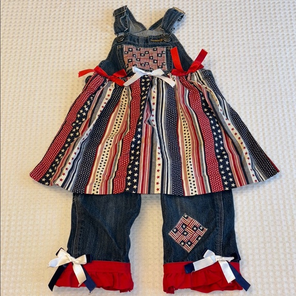 GAP Other - BABY GAP Red White Blue Denim Overalls Patriotic Stars Stripes Bib Skirt Ruffles